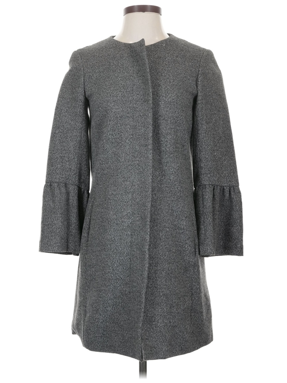 H&M Gray Collarless Trench Coat with Bell Sleeves